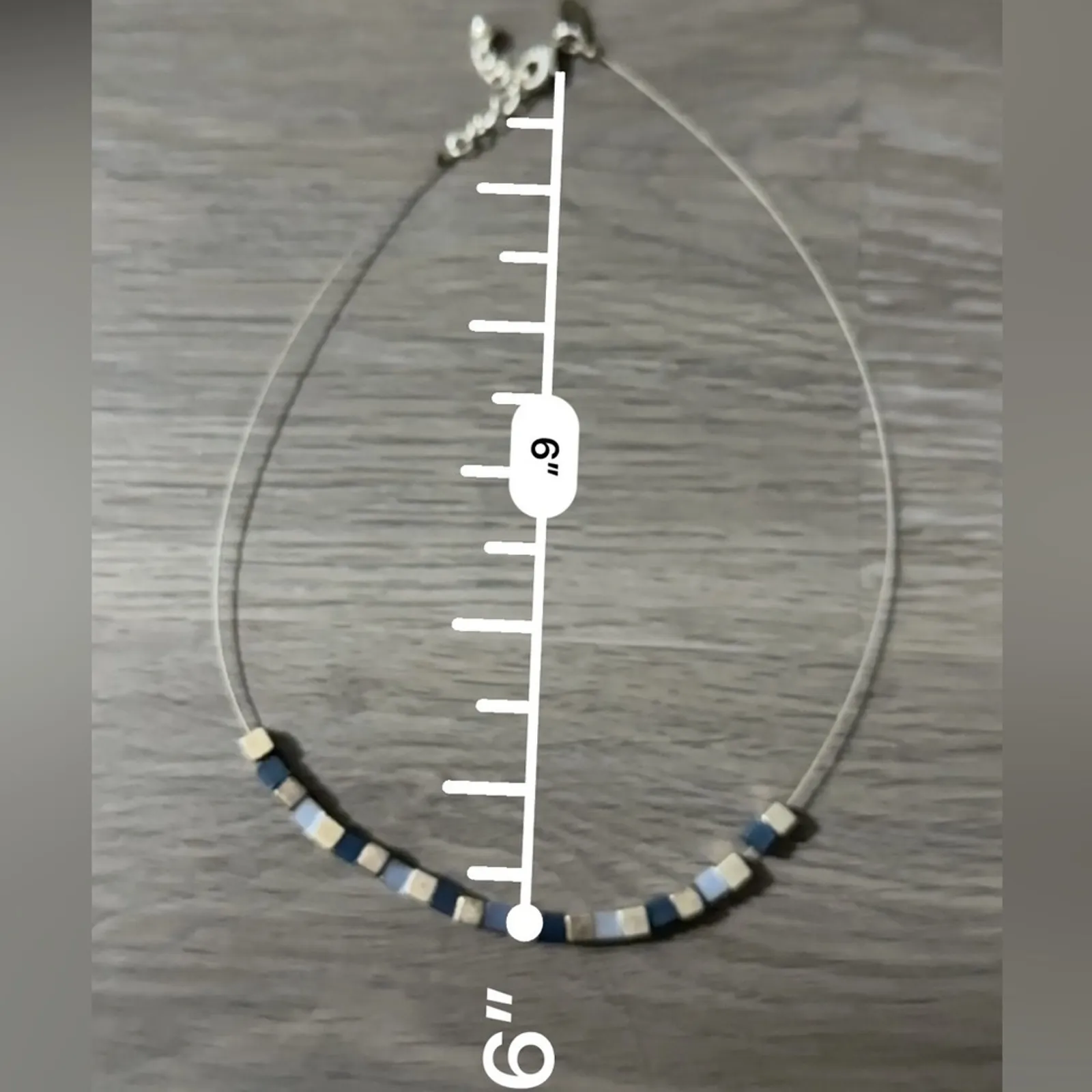 Express Silver Toned Blue & Gray Square Beaded Necklace‎ Lobster Claw Closure - Image 5