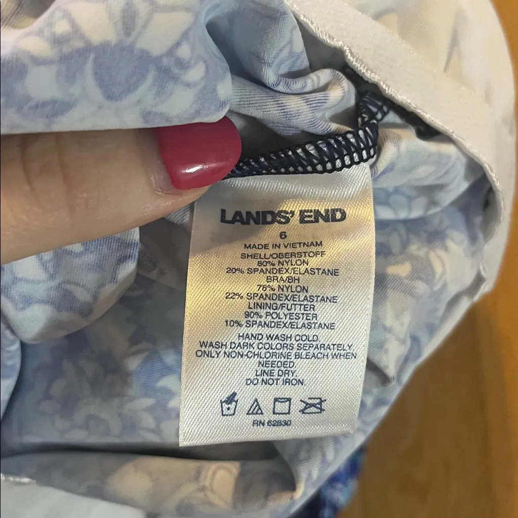 Lands End Blue Printed Swim Dress Modest Sz 6 - Image 5