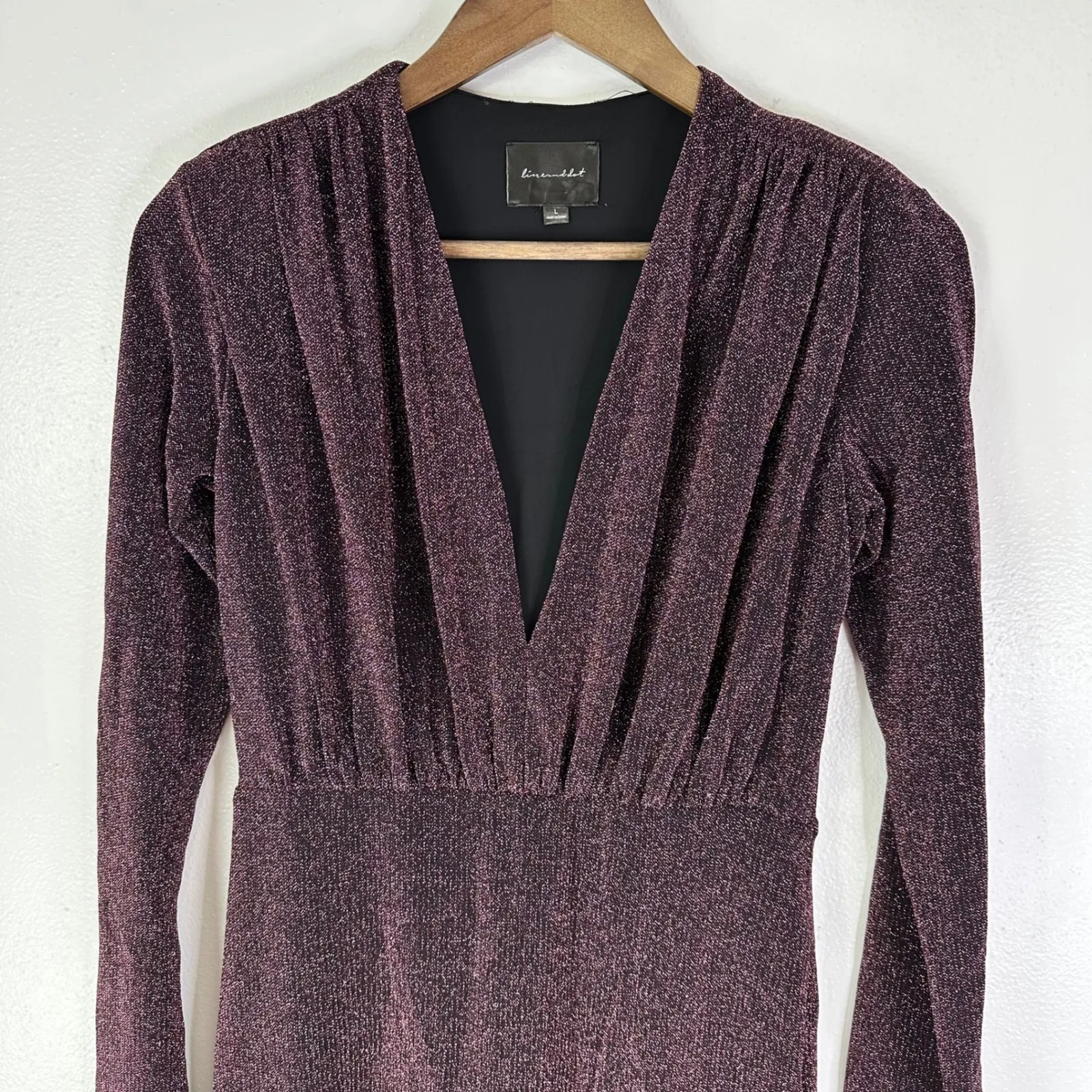 Line & Dot Opal Gown V-Neck Long Sleeve Metallic Shimmer Purple‎ Size L - Image 4