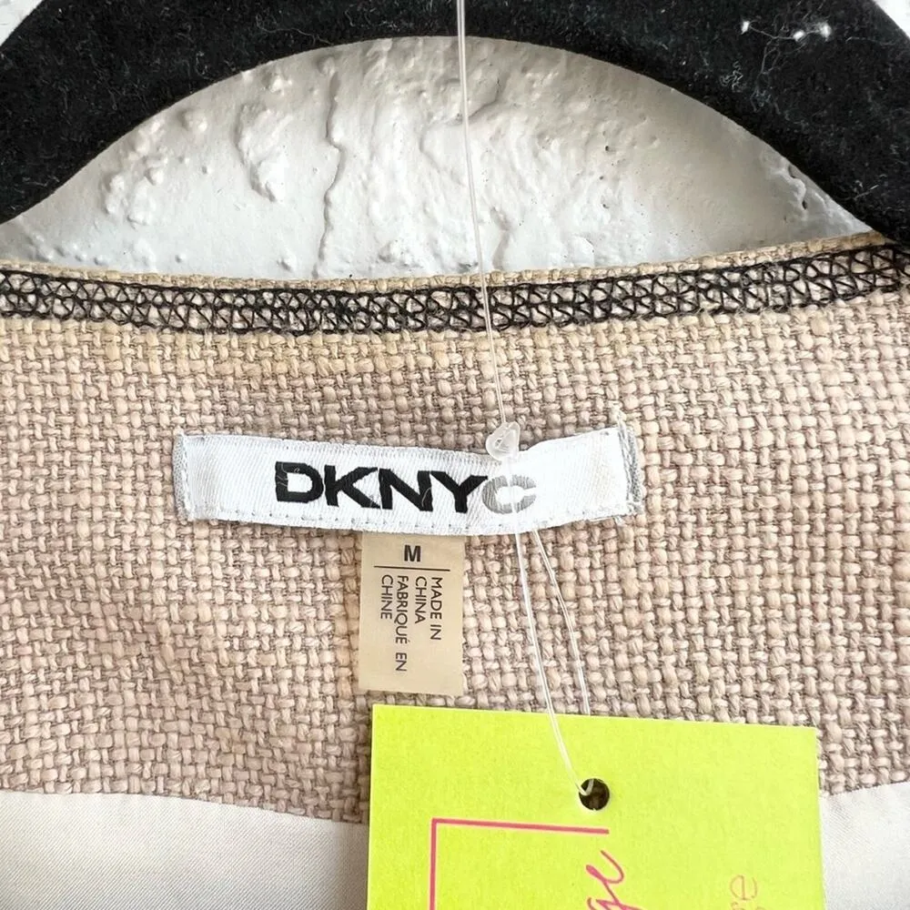 DKNY midi coat long blazer duster lightweight beige tan size medium women - Image 8