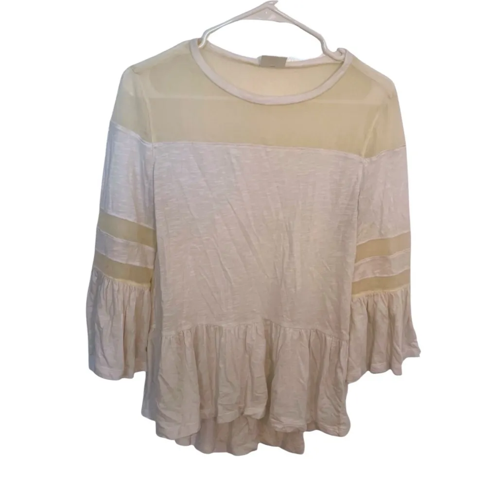 Abound Ruffle Peplum Blouse Bell Sleeve White Mesh - Image 2