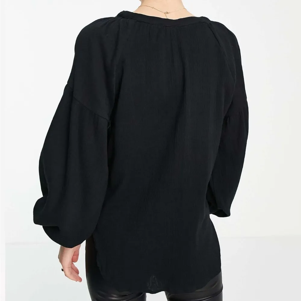ASOS Design Black Shell Button Top With Volume Sleeve - Image 2