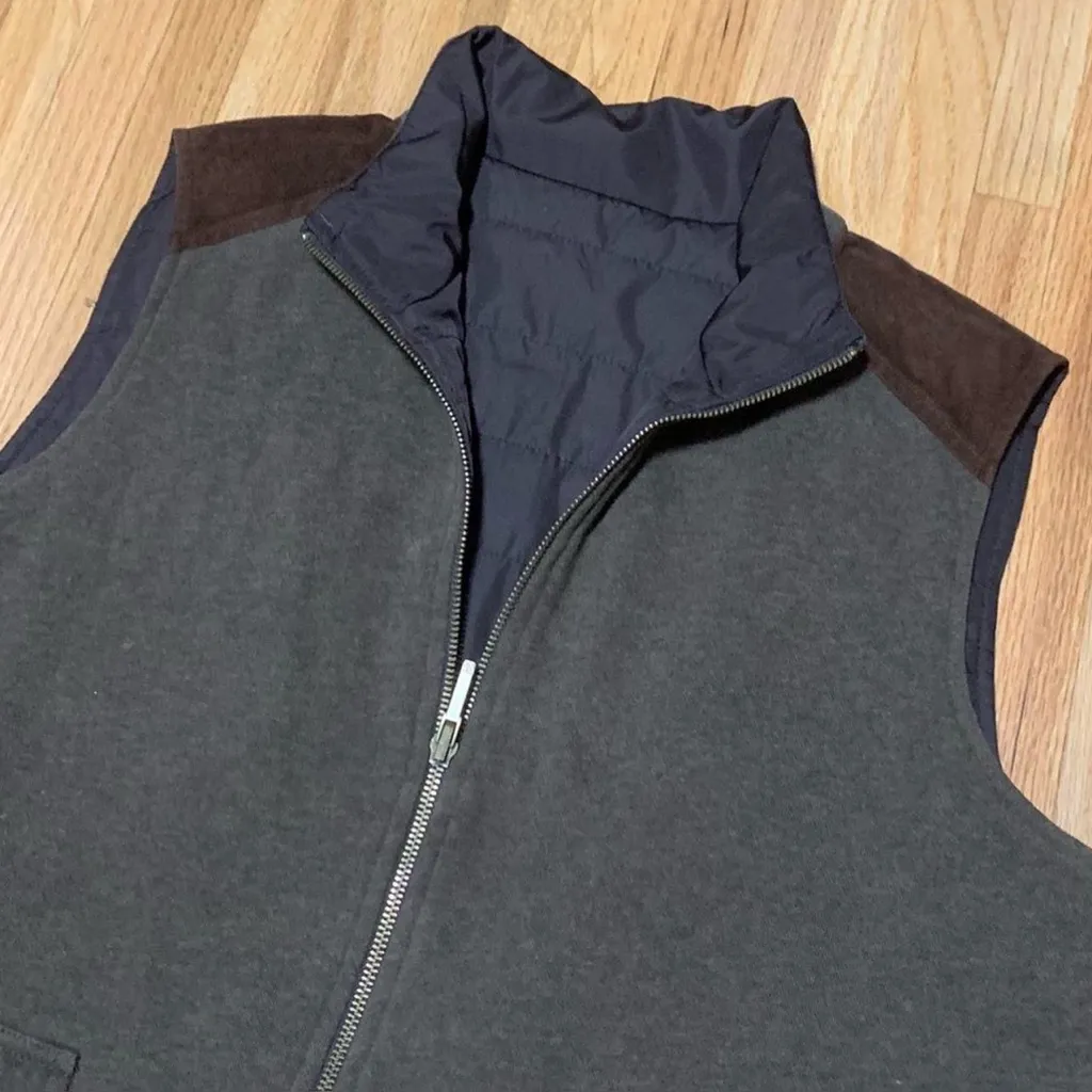 Lauren Ralph Lauren Dark Olive Green + Brown Zip Up Vest size XL - Image 6