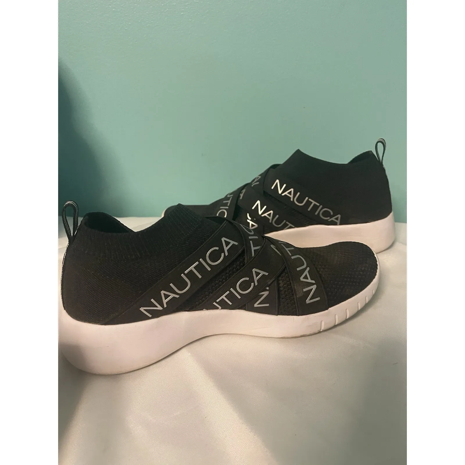 Nautica Crisscross Logo Straps Slip On Sneakers, Women's 9, "Patrika", Black - Image 5