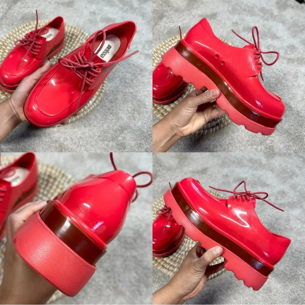 Melissa Shifter Rubber Platform Lace Up Oxford Derby Shoes in Coral Red Size 5 - Image 14