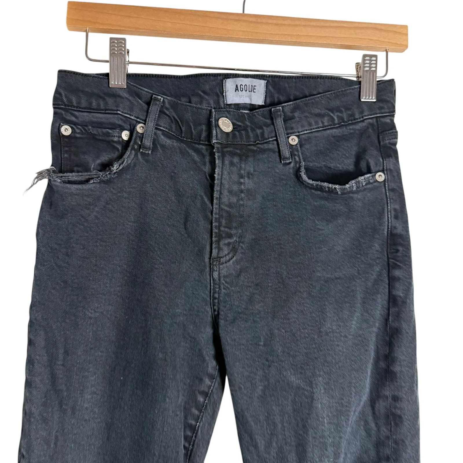 Agolde Toni Mid-Rise Slim Straight Raw Hem Ankle Jeans Feral Black Size 26 - Image 4