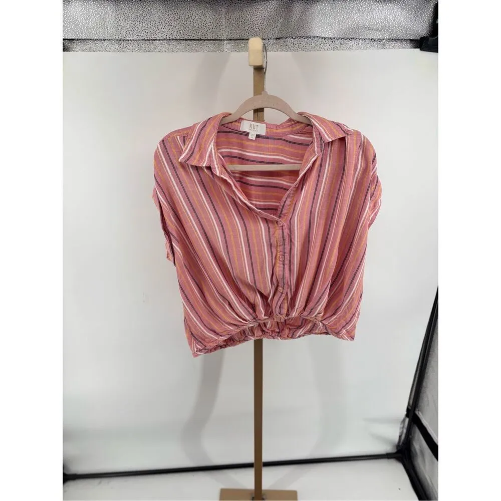 Kut From The Kloth Rebel Short Sleeve  Top Stripes Size Medium V-Neck Collar - Image 5