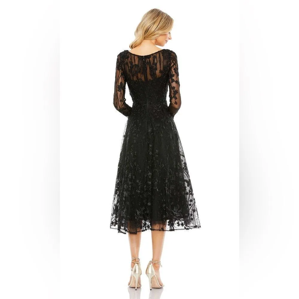 Mac Duggal 204041 Long Sleeve Floral Embellished Cocktail Dress - Image 4