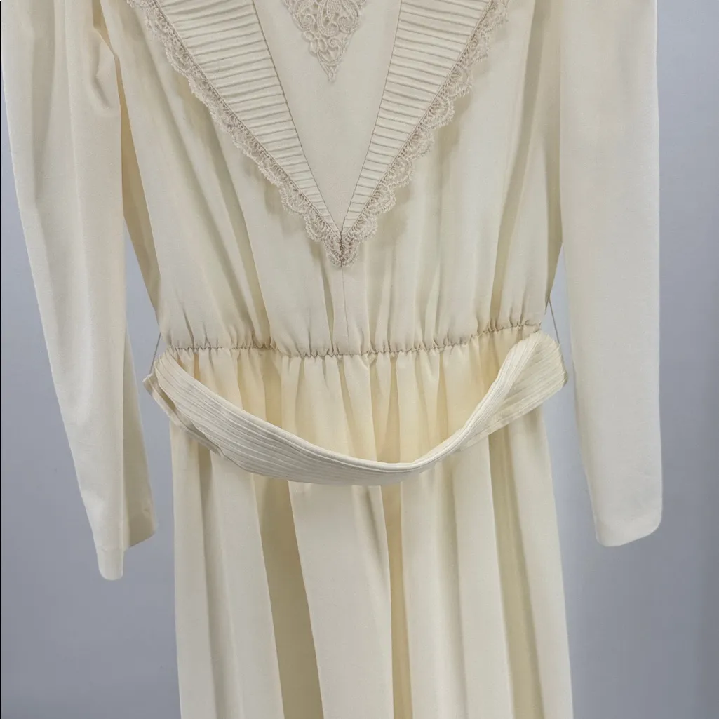 Vintage Jennifer Gee Cream Long Sleeve Dress lace trim cottage 12 boho 70s - Image 8