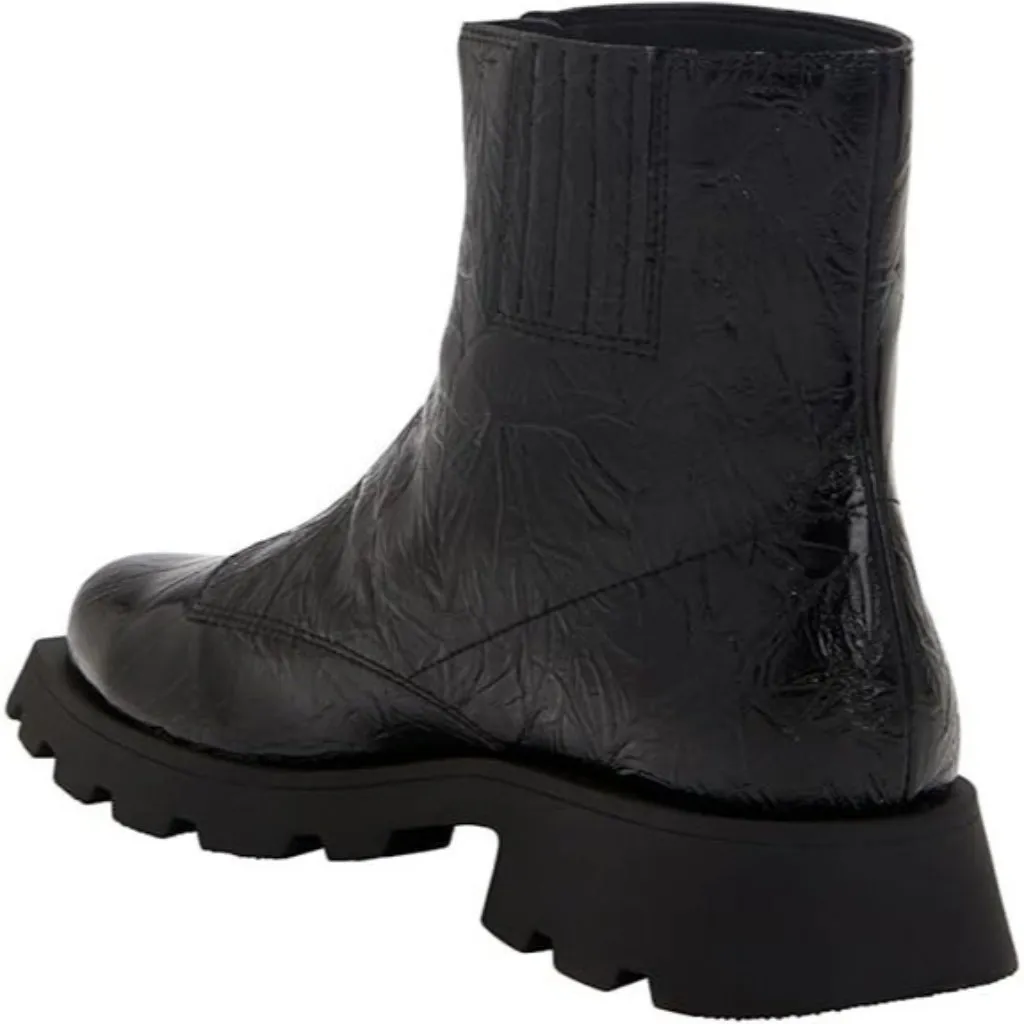 Katy Perry Combat Boot Square DAARLING Wrinkle Black Leather Front Zip Black 5.5 - Image 4