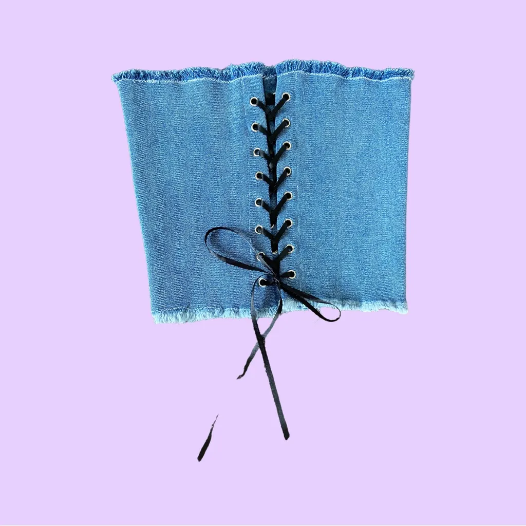 Reworked Denim Lace Up Corset Top 🔥 Blue Size M - Image 2