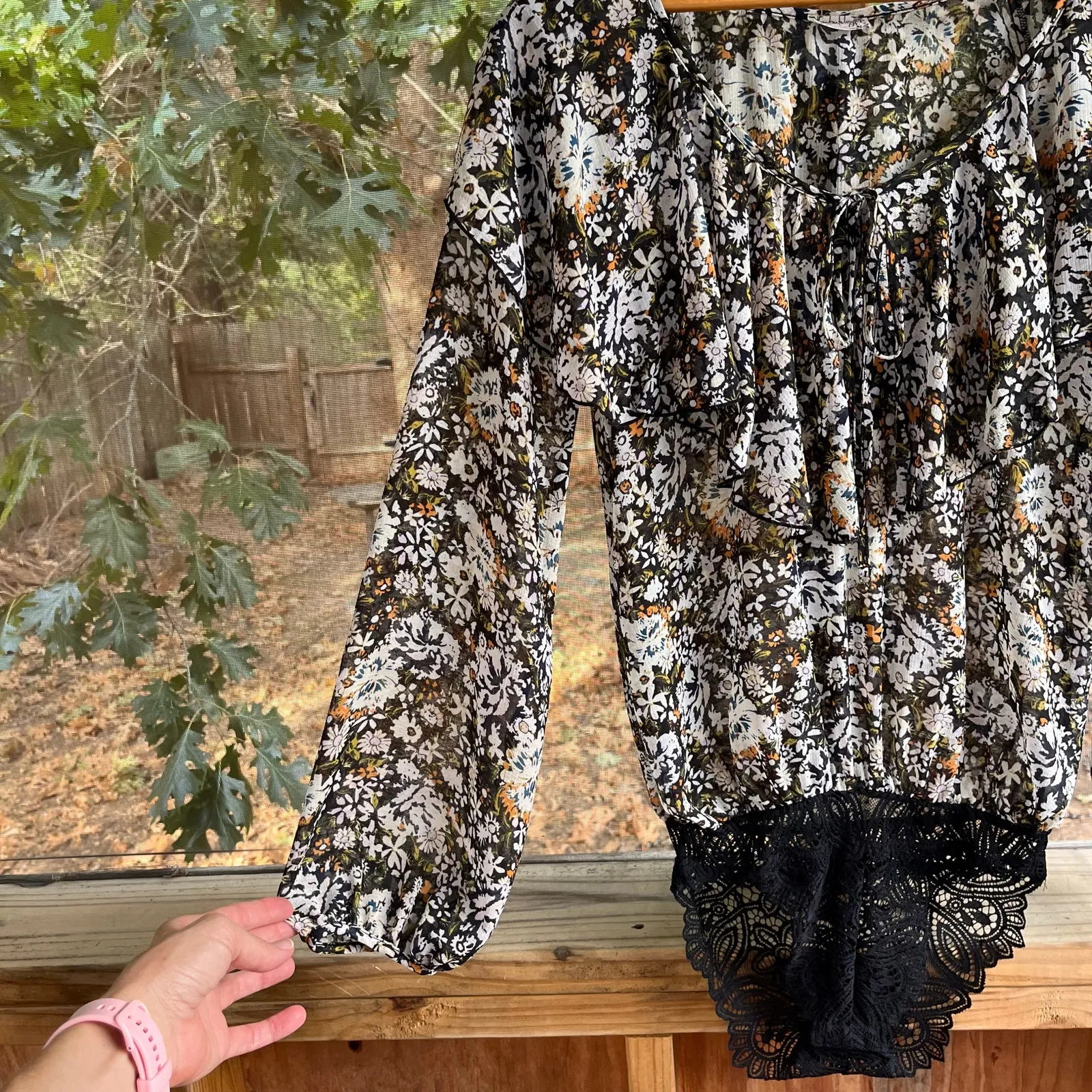 Free People Intimately Say It To Me Floral Print Bodysuit Black Combo Size XS - Image 6