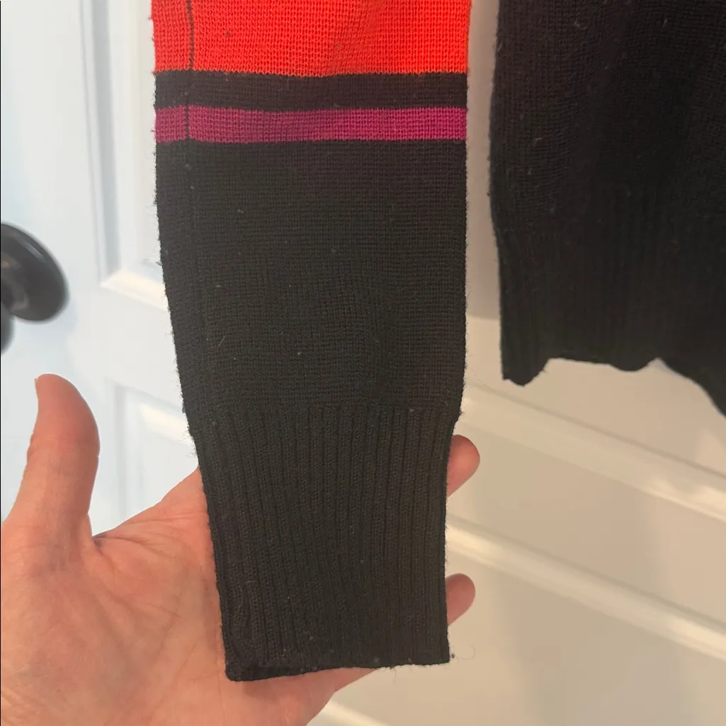 Vintage Obermeyer Ski Sweater Black With Horizontal Stripes XS - Image 5