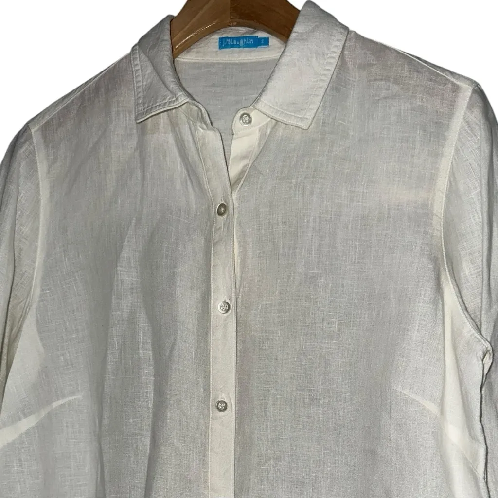 J. McLaughlin Women’s Size S White Linen Long Sleeve Button Down Oversized Shirt - Image 2