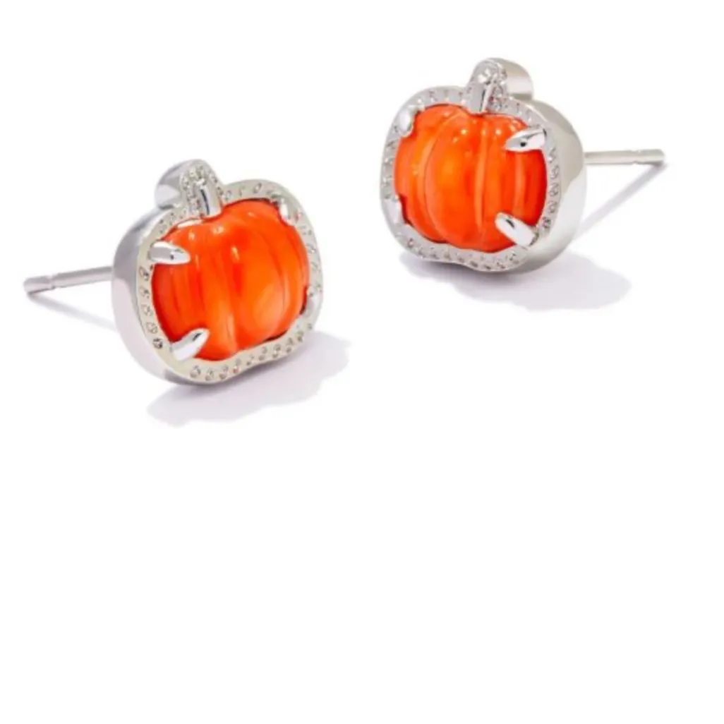 Kendra Scott Pumpkin Stud Earrings – Silver & Orange – Fall/Harvest Collection - Image 2