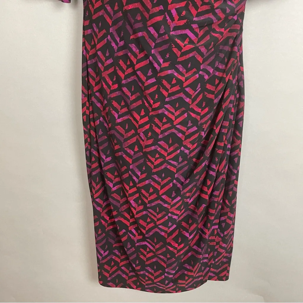 Ralph Lauren Faux Wrap‎ Dress 3/4 Sleeve Size 6 Geometric Jersey Stretch Ruched - Image 5