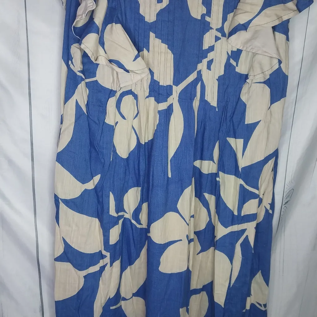 Maeve By Anthropologie Blue and Cream Floral Boho Hippie Maxi Dress Size M - Image 10
