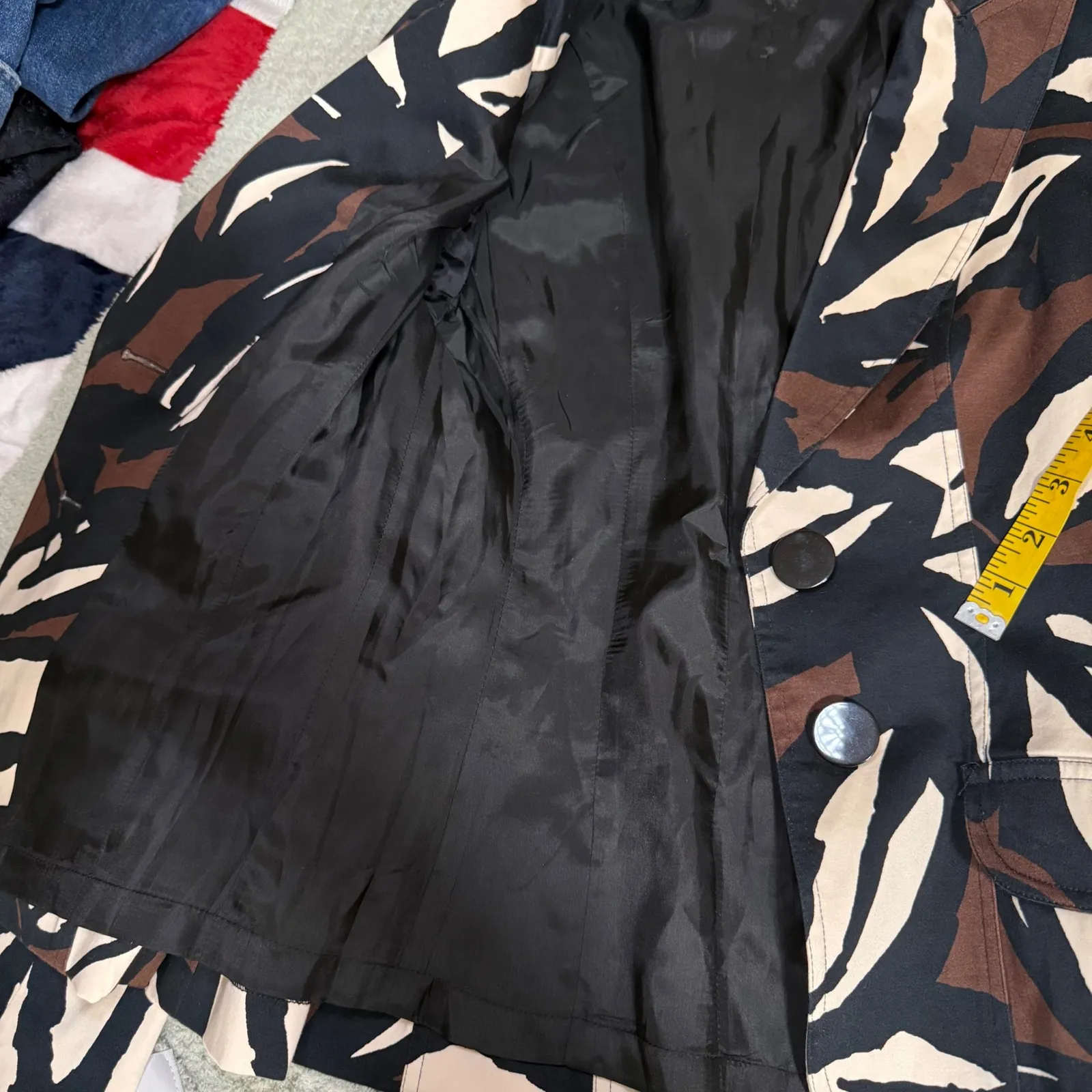 Cache Blazer Jacket Small Abstract Print Fitted Side Laced‎ Up Brown Black Ivory - Image 11