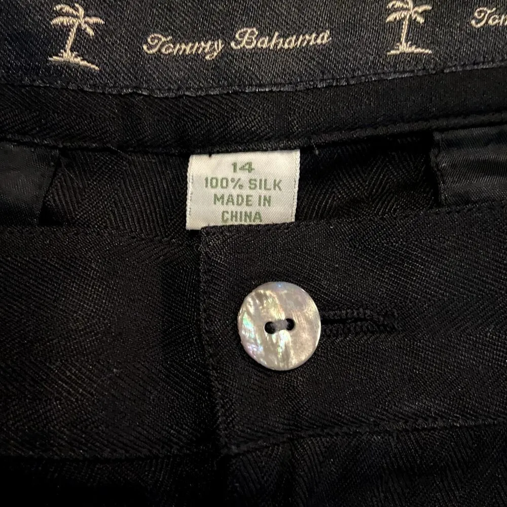 Tommy Bahama 100% Silk Shorts High Waisted Back Pockets Pleated Black 14 L - Image 2