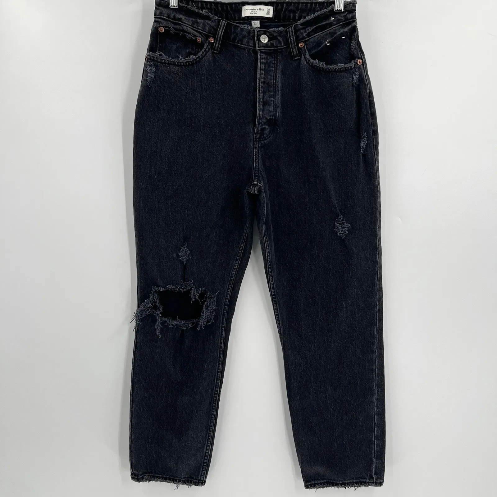 Abercrombie & Fitch The Dad High Rise Curve Love Black Wash Denim Jeans Size 10S - Image 3