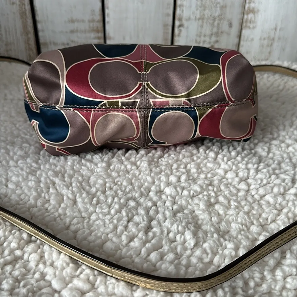 Coach Ashley Sateen Leather Scarf Print Multicolor Pink Green Crossbody Purse - Image 7