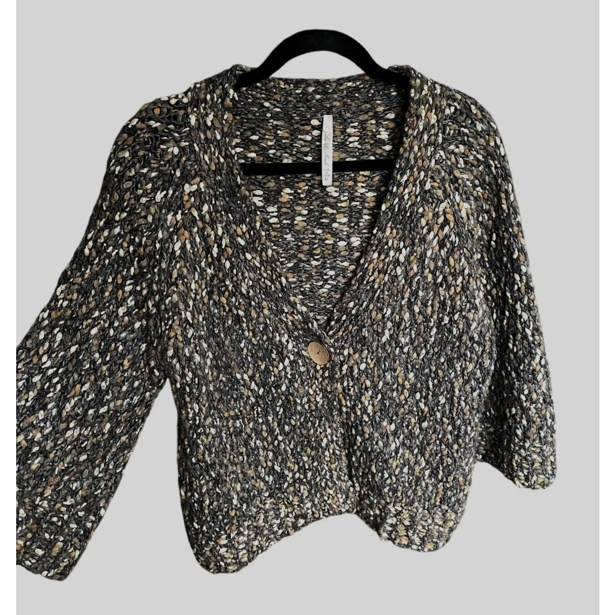 Leo & Nicole Wool Chunky Knit Boucle Rustic Brown Cardigan XL Heritage Boho Cozy - Image 2