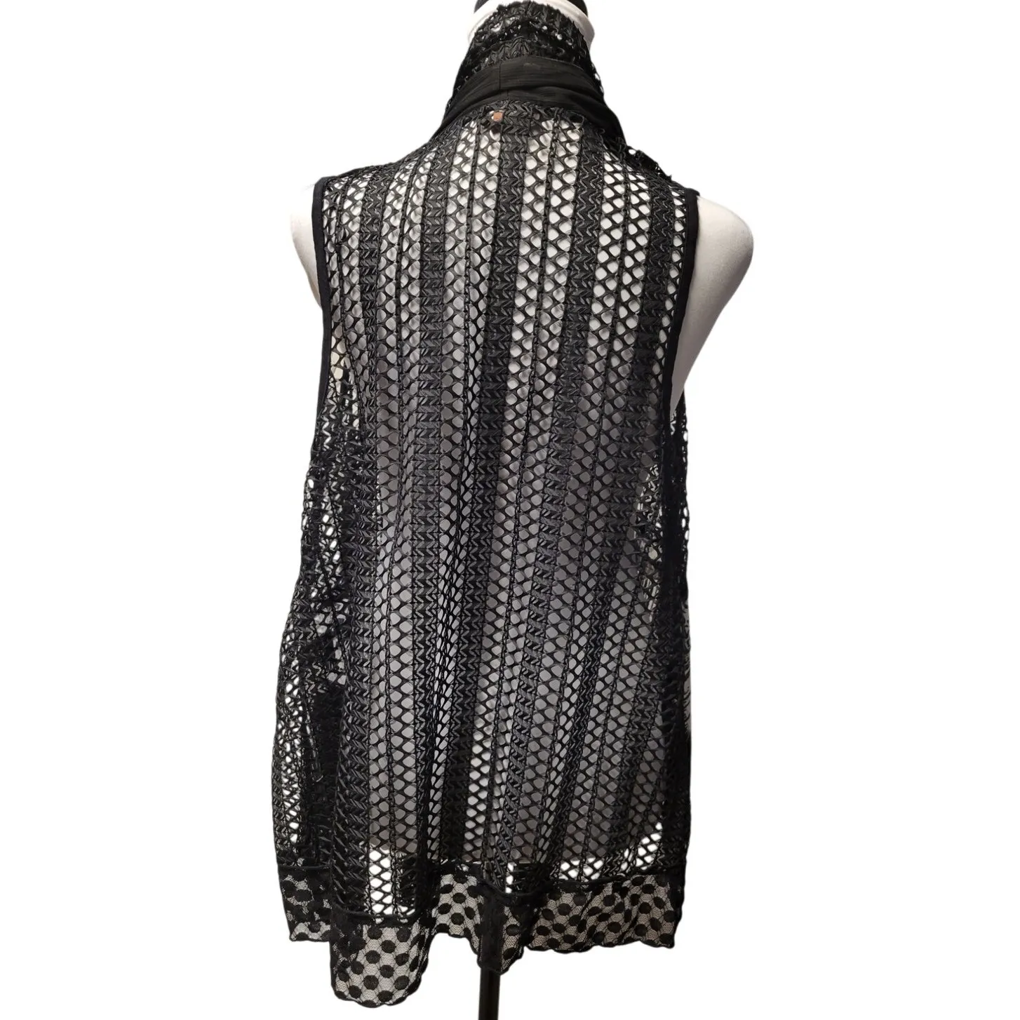 Mixed Media Black Open Weave Vest Whimsigoth Gothic Feather Witchy Women's‎ PS - Image 2