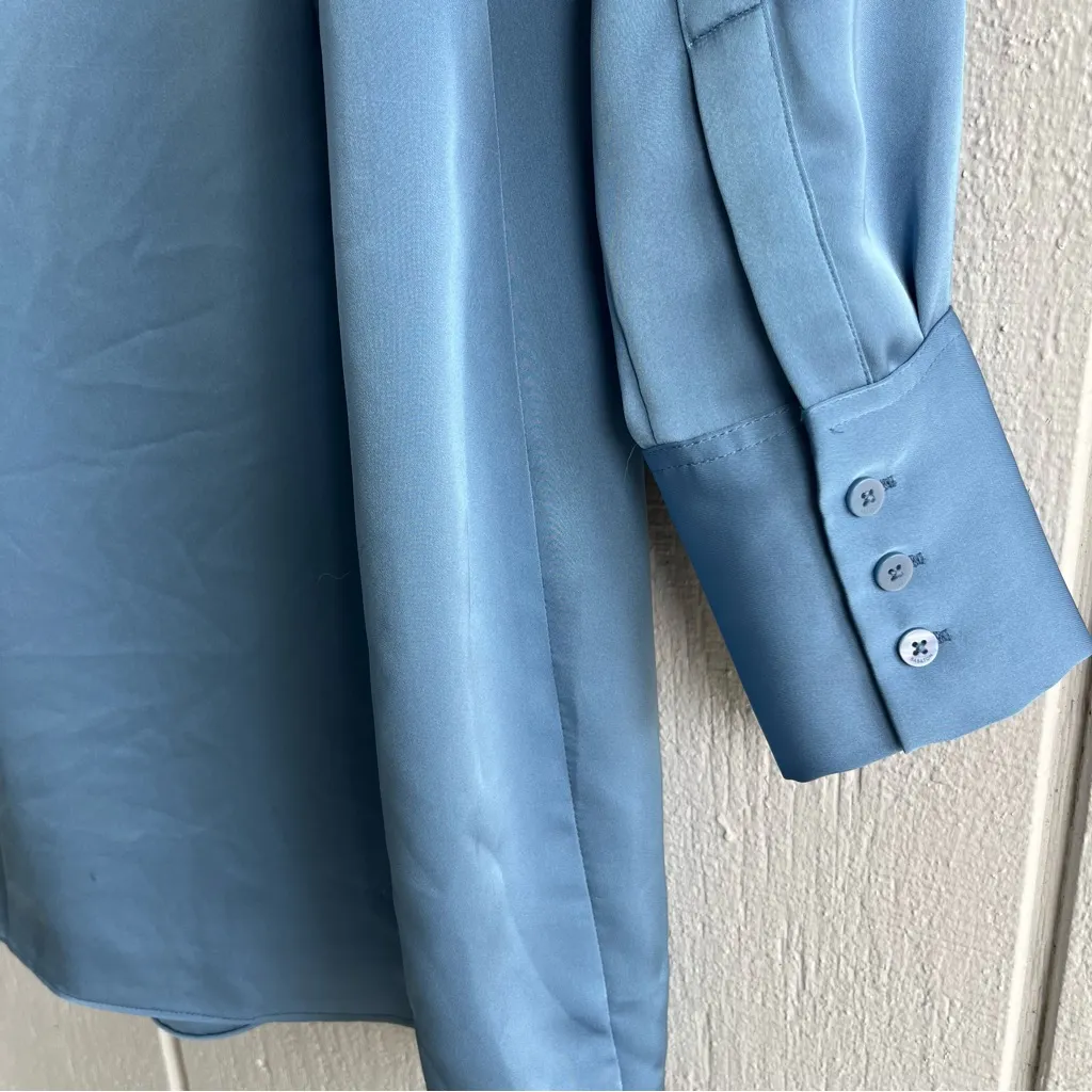 Aritzia Babaton Larchmont Long Sleeve Satin Mini Wrap Dress Baby Blue Size XS - Image 8