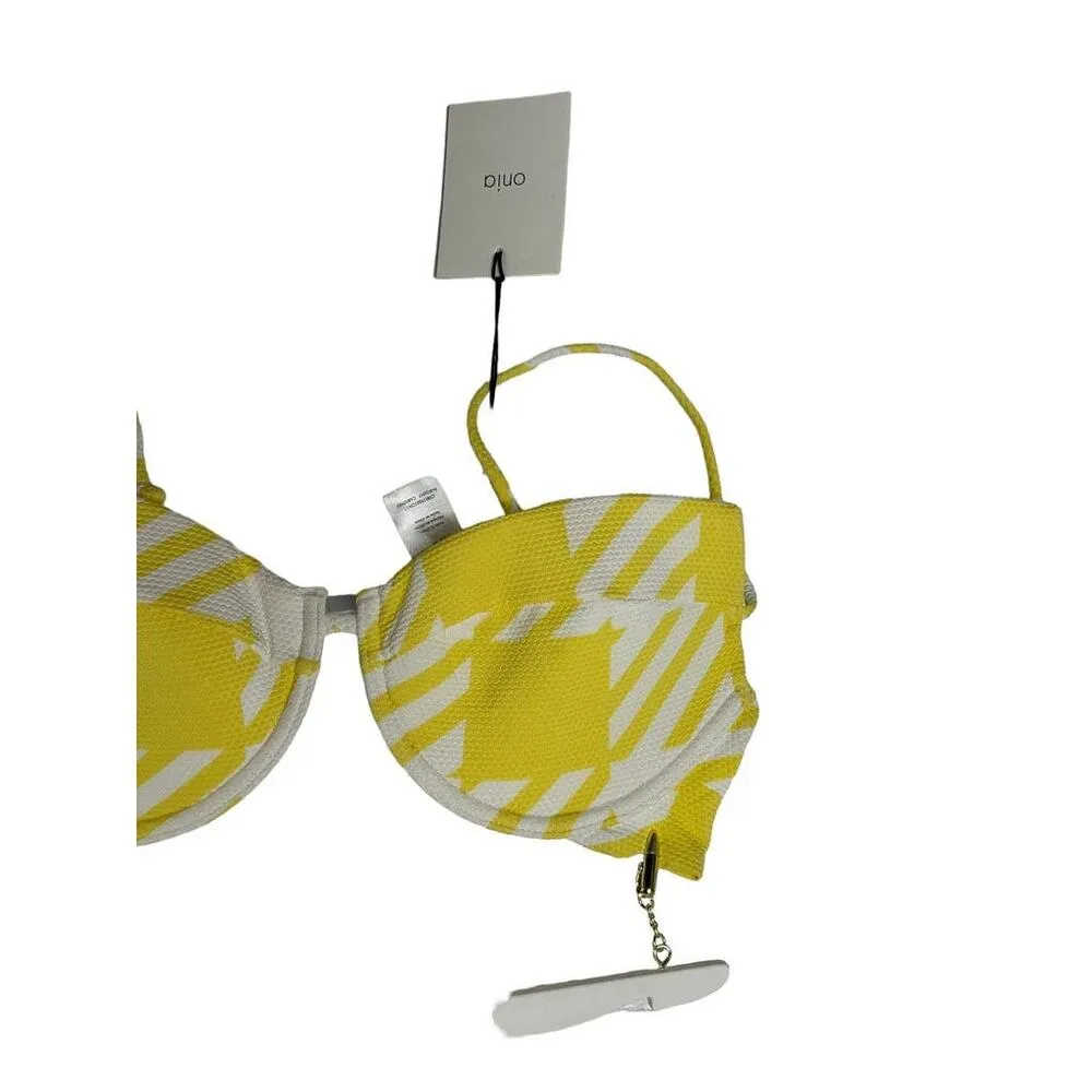 Onia Yellow Honey Houndstooth Johanna Bikini Bra Top Women's Large New $95 - Image 3