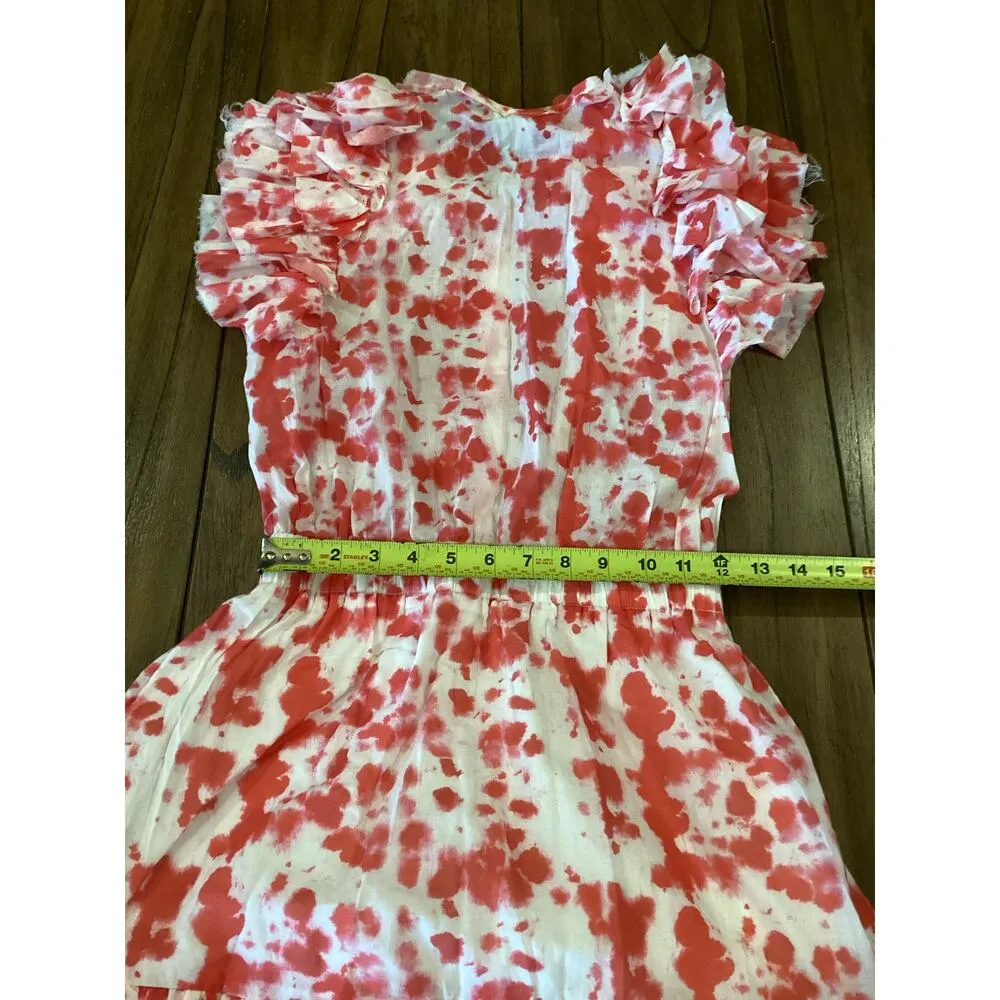 Stellah Ruffle Tiered Mini A Iine sun Dress Button Front Cotton Red white S - Image 3