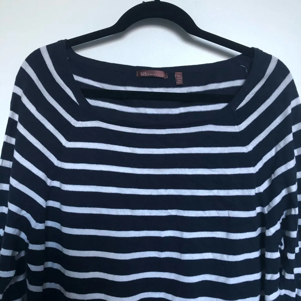 🆕 Navy Blue Striped Boatneck Sweater Size M - Image 2