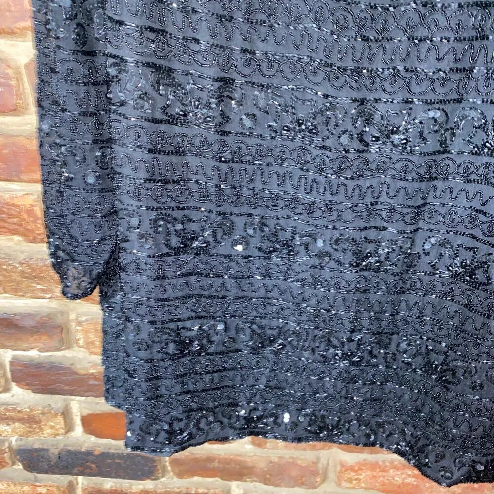 NWT Stenay Patra Black Embellished Beaded Silk Long Sleeve Blouse Womens Size 2X - Image 3