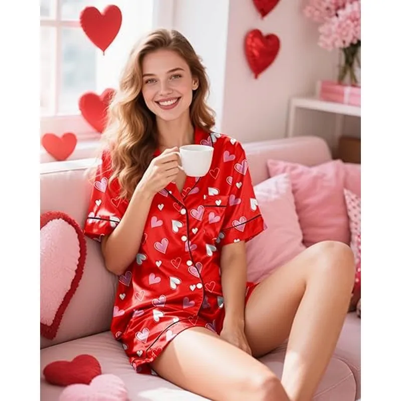 Kallenorox Womens Silky Pajama Sets Short Sleeve Loungewear 2 Pcs Satin Soft - Image 4