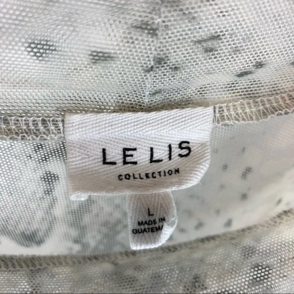 Le Lis White & Gray Snake Animal Print Sheer Mesh Snap Long Sleeve Bodysuit L - Image 5