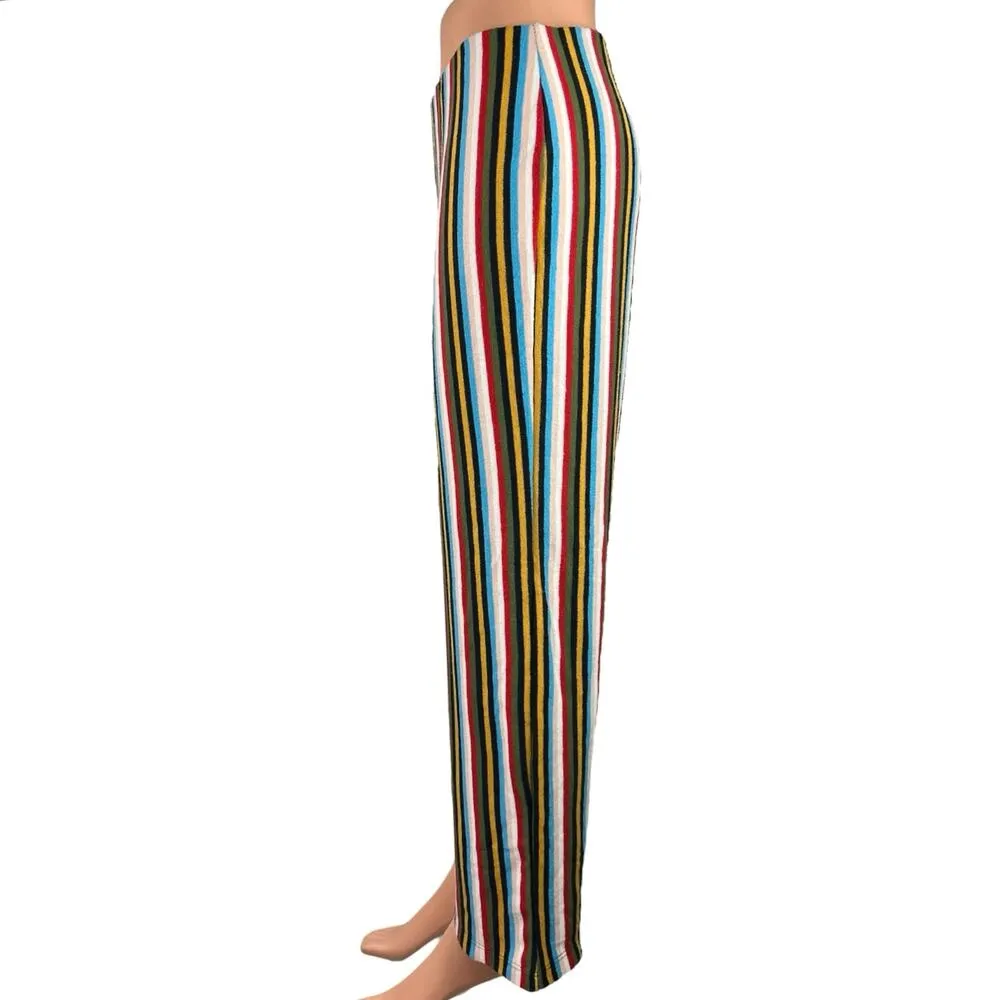 Urban Outfitters Multicolor Rainbow Striped Wide Leg Ankle Trousers Pants Size M - Image 7