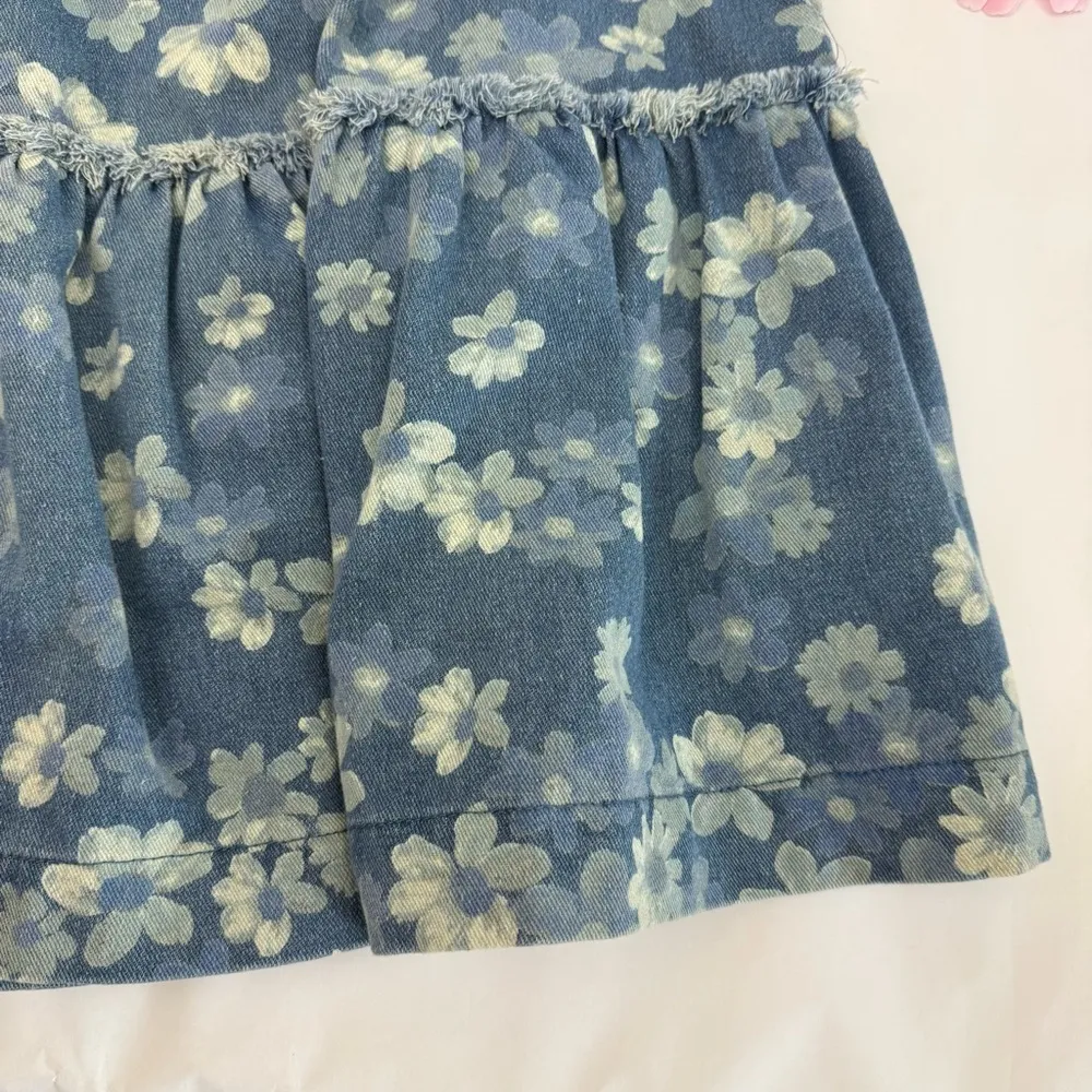 Jacquie The Label Denim Floral Printed Tie Babydoll Ruffle Hem Festival Dress Blue Size M - Image 6