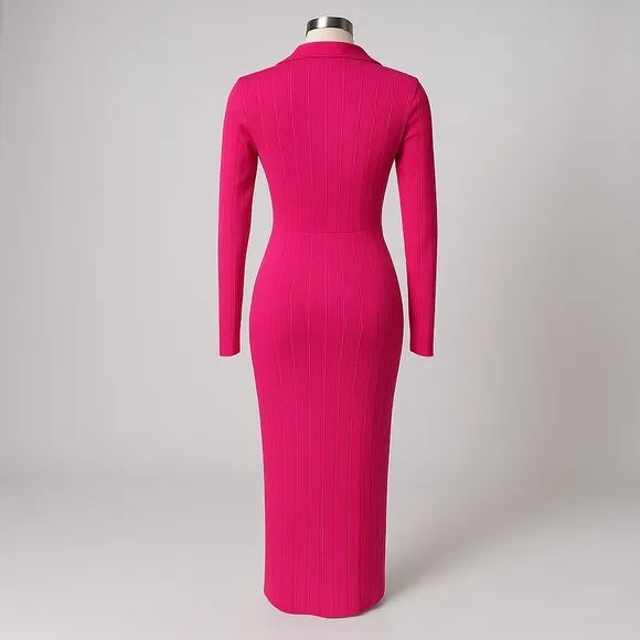 Pretty Little Thing Hot Pink Plisse‎ Collar Detail Twist Midi Maxi Dress Size 6 - Image 7