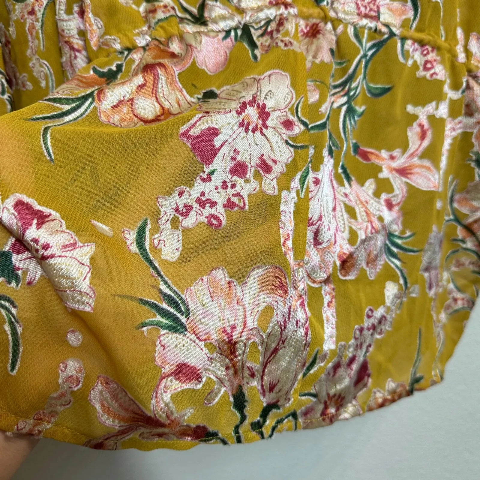 Free‎ People Only In Dreams Burnout Kimono Women's OS Gold Tie Waist Sheer Top - Image 5