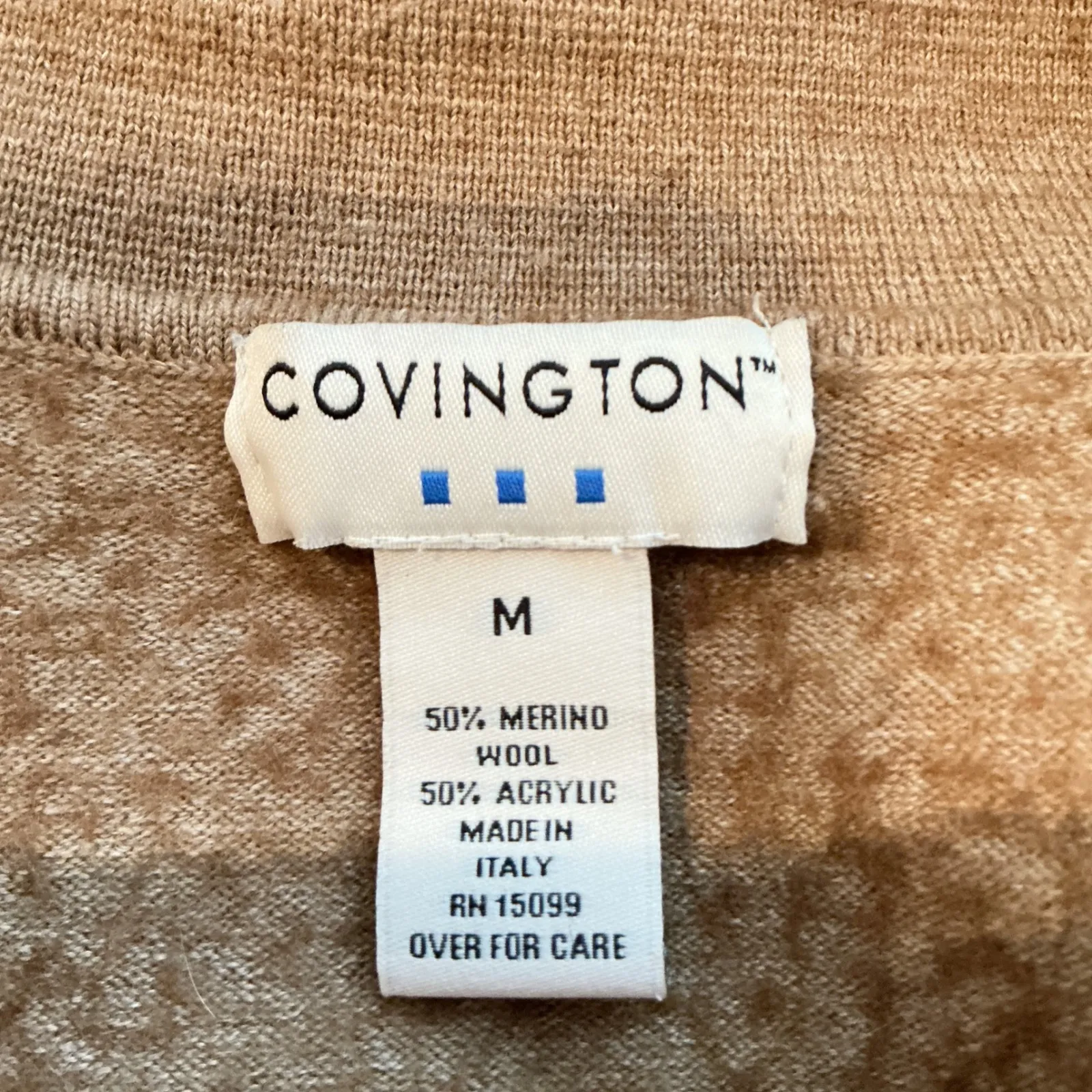 COVINGTON Italian Merino Wool Blend Collared Sweater Top Mens M Tan Textured - Image 4