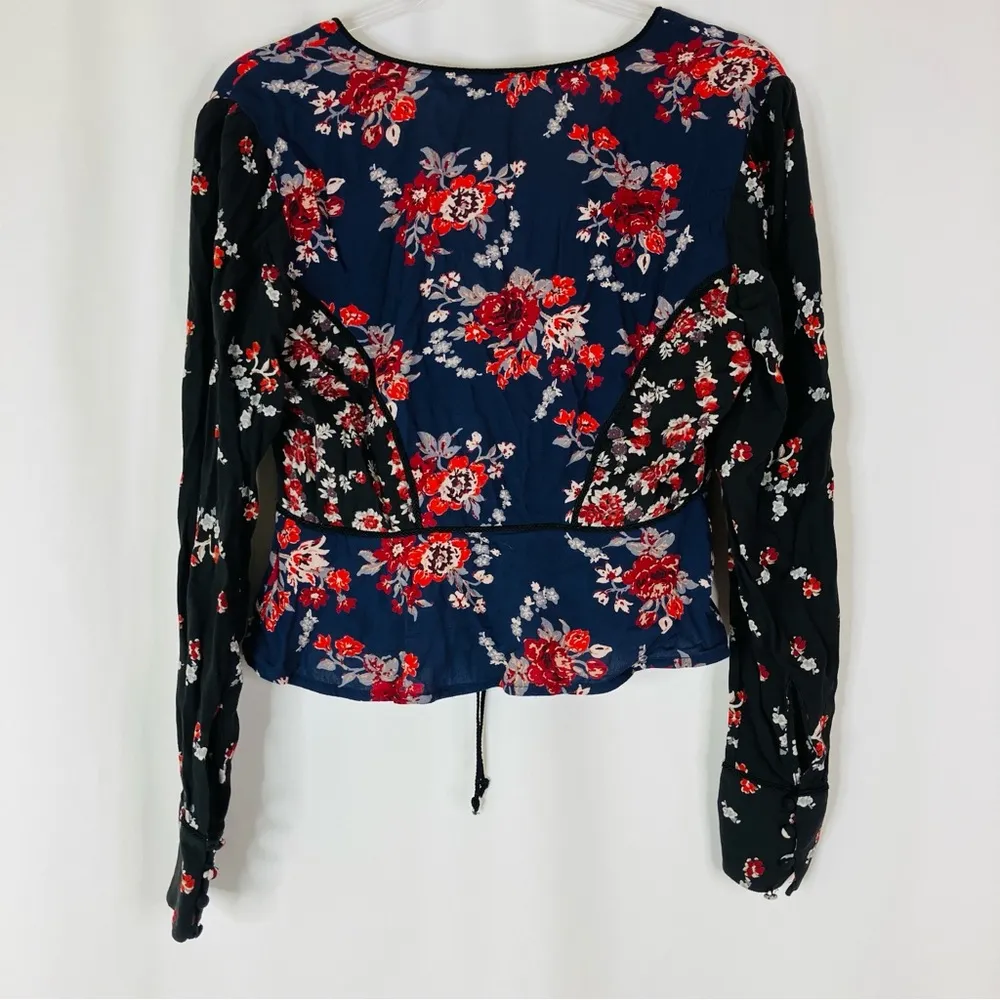 Free People | The Way The World Turns Navy Floral Button Long Sleeve Top XS - Image 6