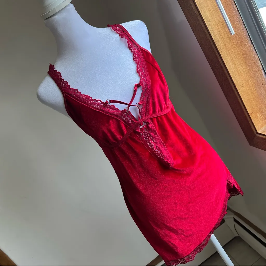 Y2K Red velvet lace babydoll dress with adjustable straps size L Size L - Image 11