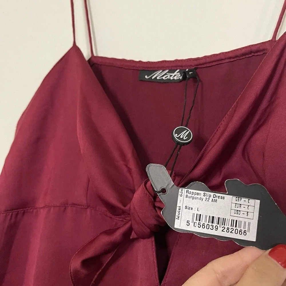 NEW! Motel Rocks roppan slip burgundy tie front mini slip dress size Large - Image 5