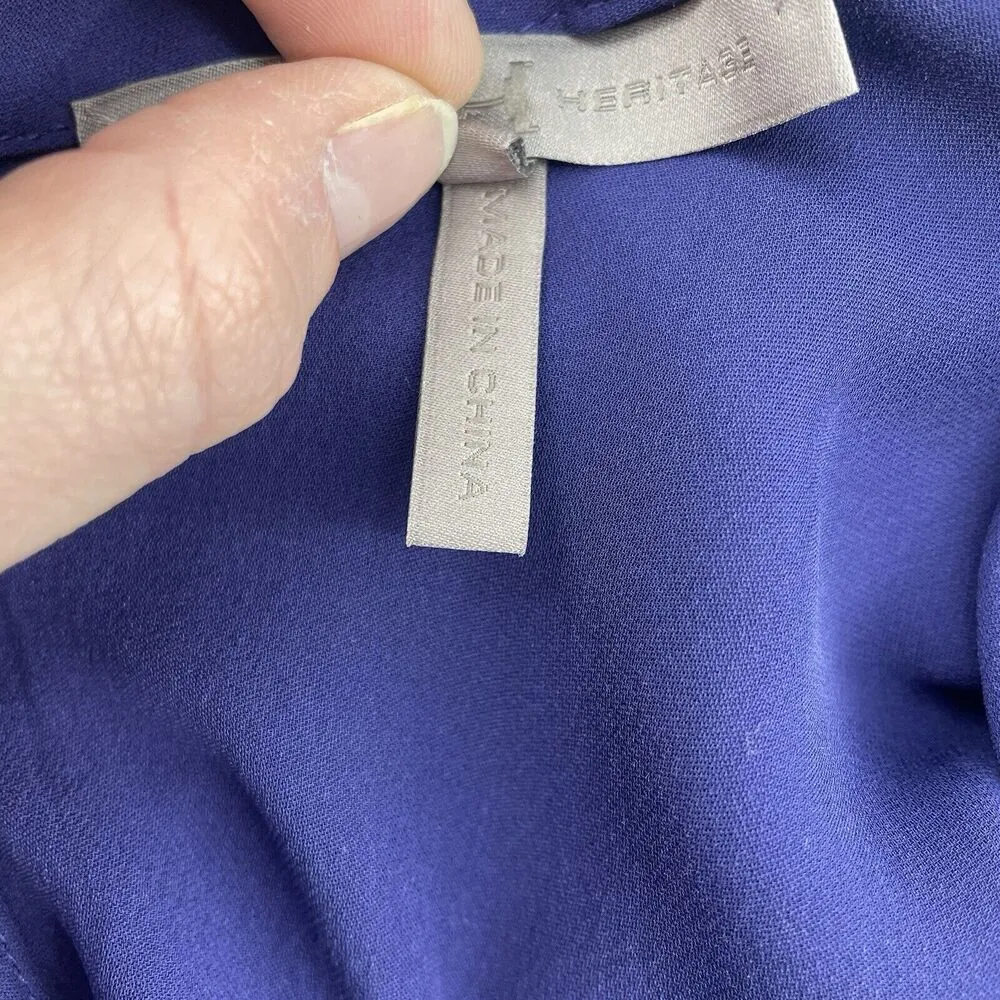 Halston Heritage Size 8 Blouse Silk Button Back Pleated Blue Long Sleeve Women's - Image 12