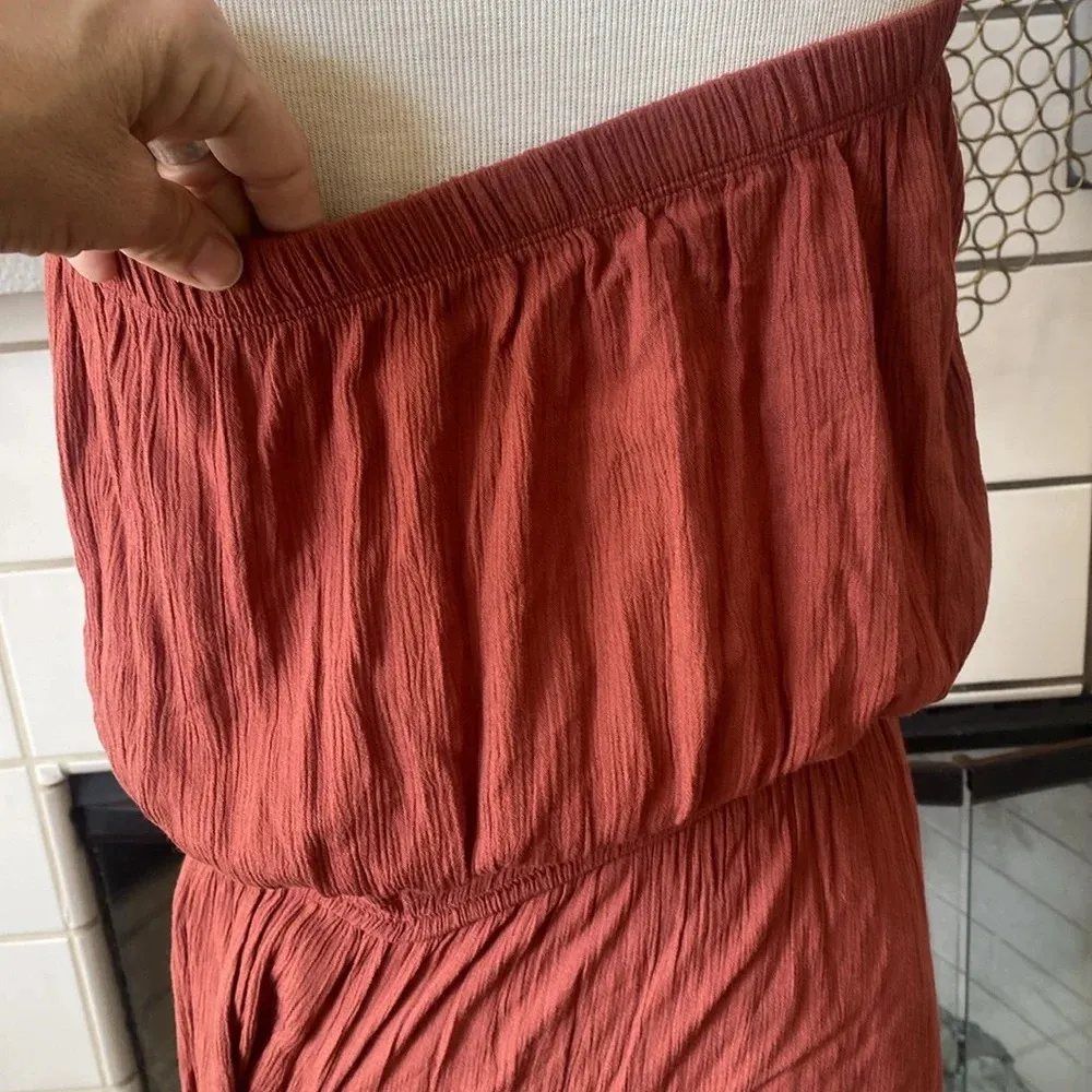 Becca by Rebecca Virtue Ponza Crinkled Rayon Jumpsuit CoverUp Bronze size large - Image 8