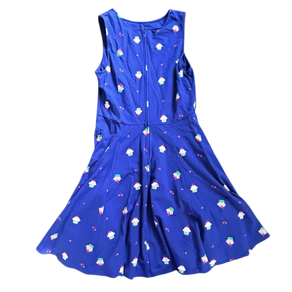Unique Vintage Gwynnie Bee Cupcake Print Navy Blue Midi Dress Size XL - Image 6