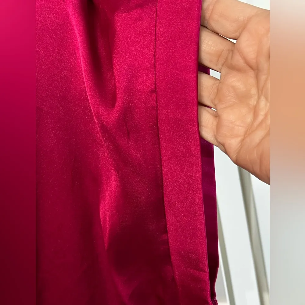 HOTOUCH Hot Pink Fuchsia Silky Button Front Short Sleeve Blouse Size Small - Image 3