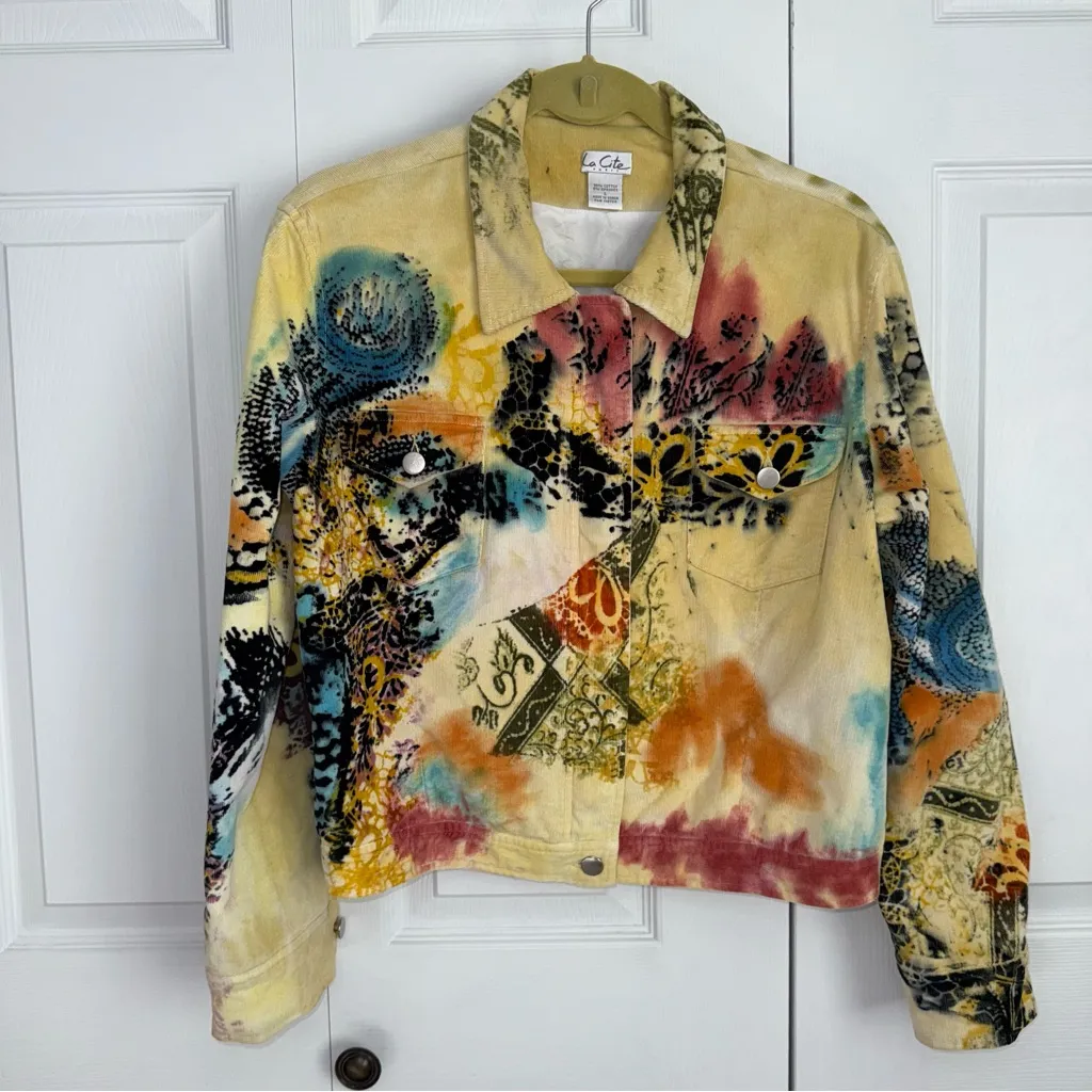 La Cite Paris Abstract Art Corduroy Women’s Jacket size L Y2K 90’s Vintage Red Size L - Image 2