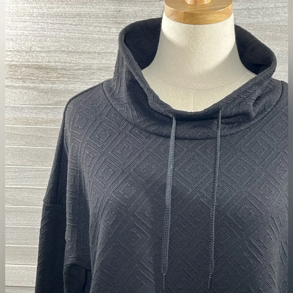 Liz Claiborne  Funnel Neck Embossed Sweatshirt Black-Medium - Image 2