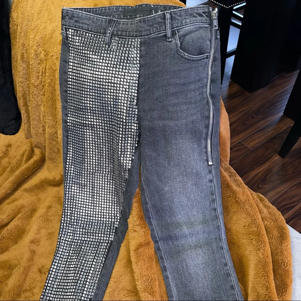 Alexander Wang Studded Panel Slim Jeans Grey Aged Size 27 NWT - Image 7