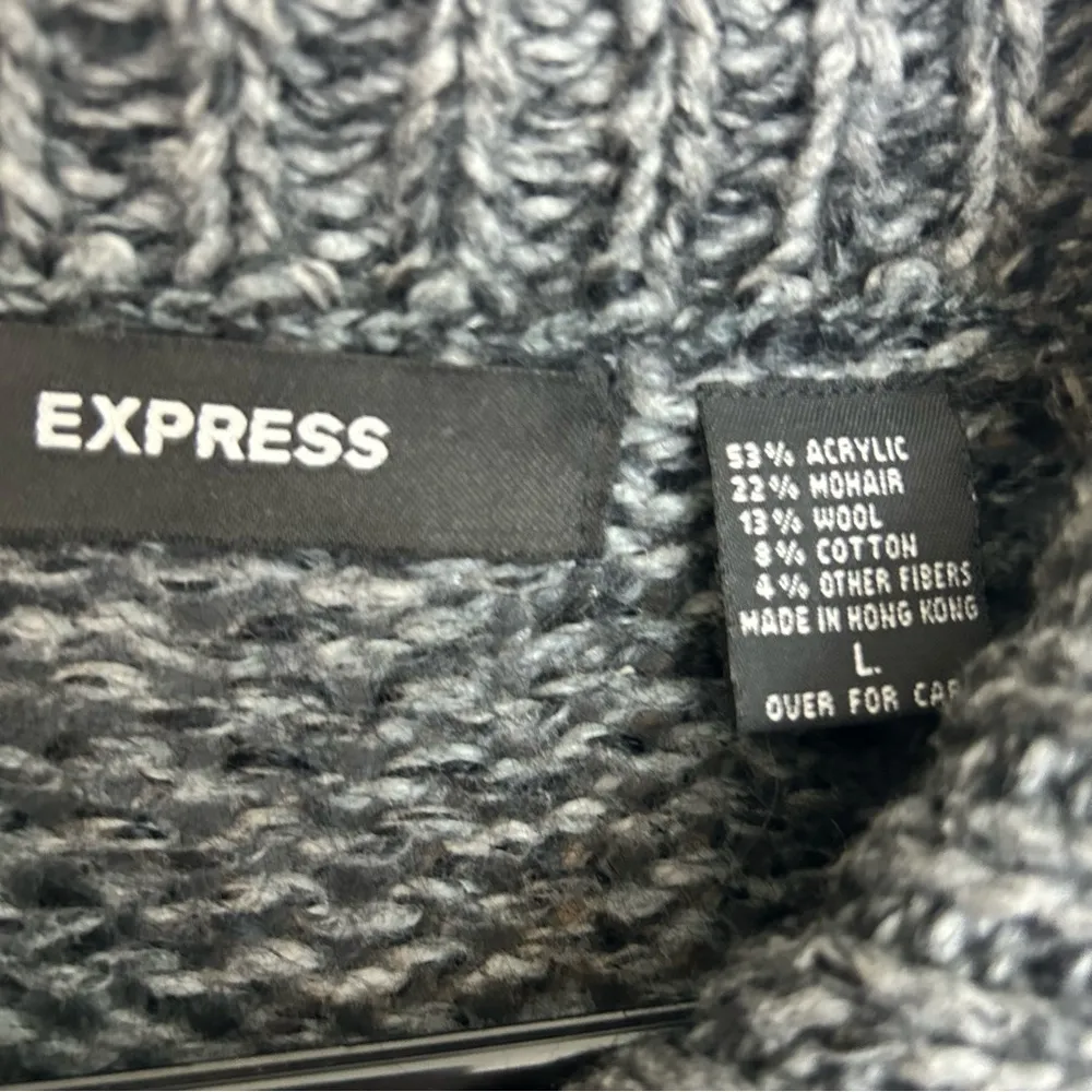 Express Striped Black/Grey Mohair/Wool Long Sleeve Belted Sweater Dress Large - Image 10